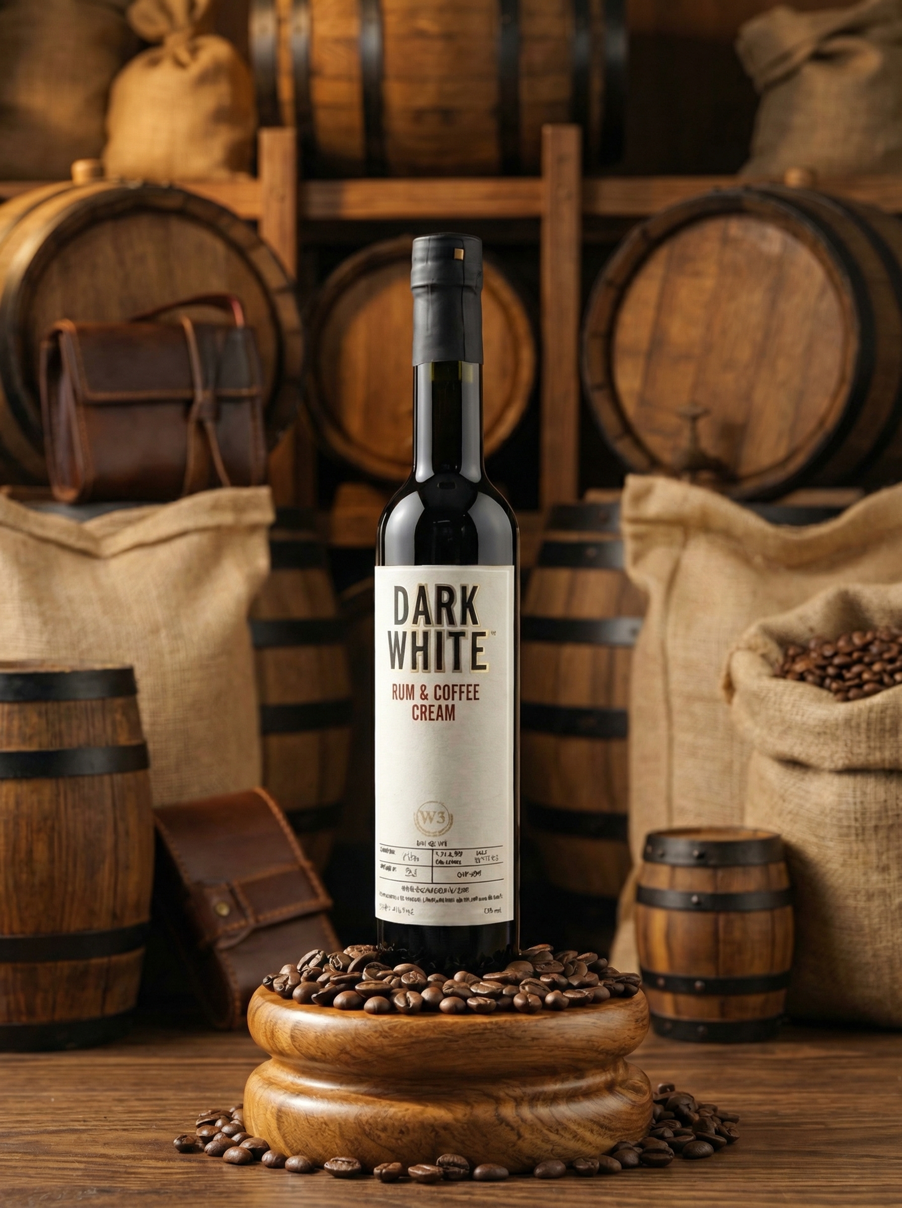 Dark White bottle in lounge setting