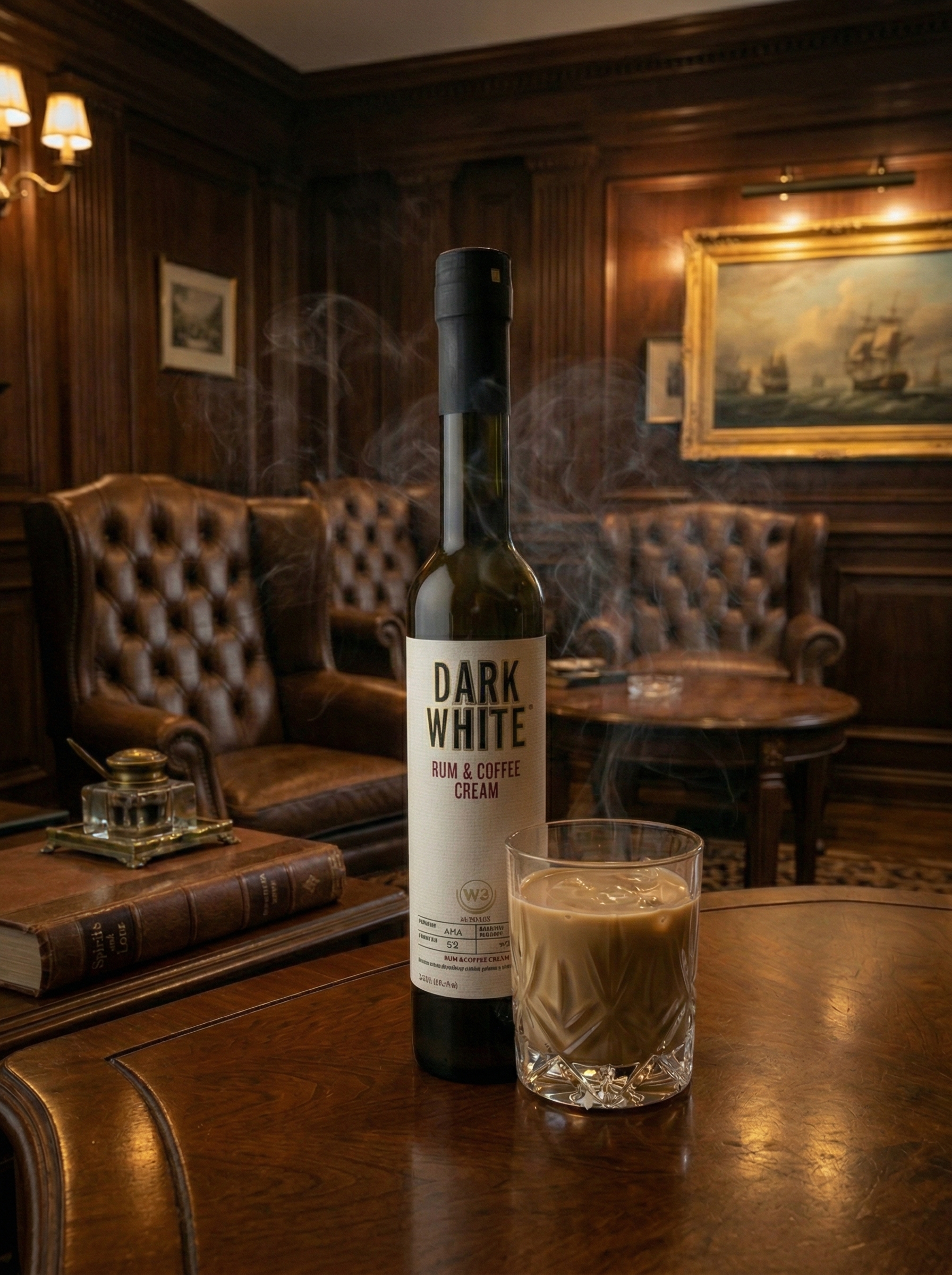 Dark White bottle in leather lounge